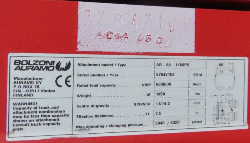 2014 BOLZONI AURAMO Models ARC-66 INCH ROTATING PAPER ROLL CLAMP