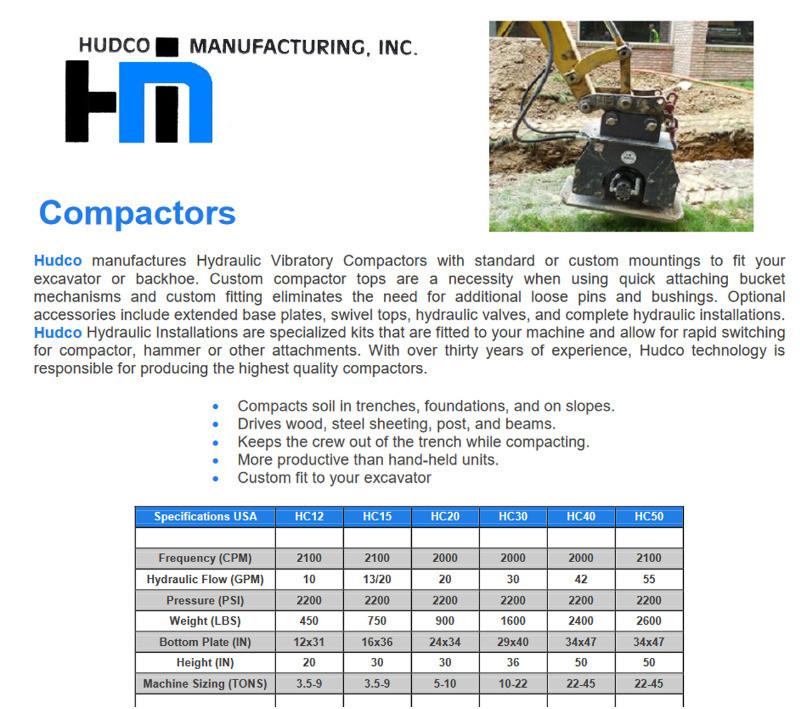 HUDCO HC50 & HC30 HYD PLATE COMPACTORS - PILE DRIVERS HUDCO HC50 & HC30 HYD PLATE COMPACTORS - PILE DRIVERS